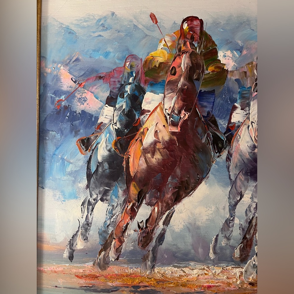 ANTHONY VECCHIO HORSE RACING OIL ON CANVAS - Picture 7 of 8